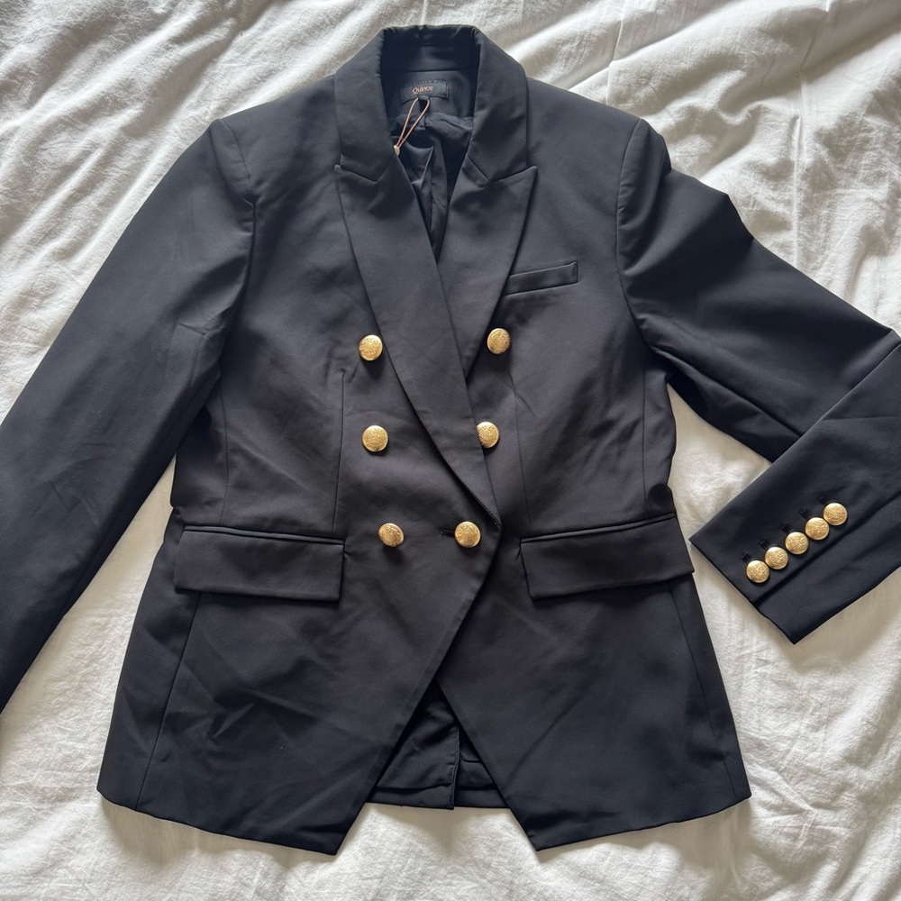 Quince Black Blazer with Gold Buttons